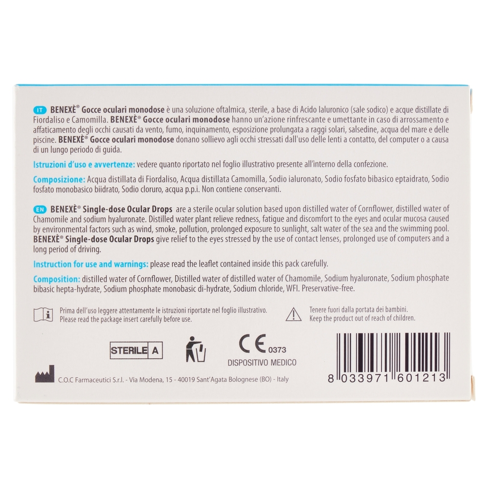 Benexè Occhi Gocce Oculari Monodose Azione Idratante e Rinfrescante 10 x 0,5 ml